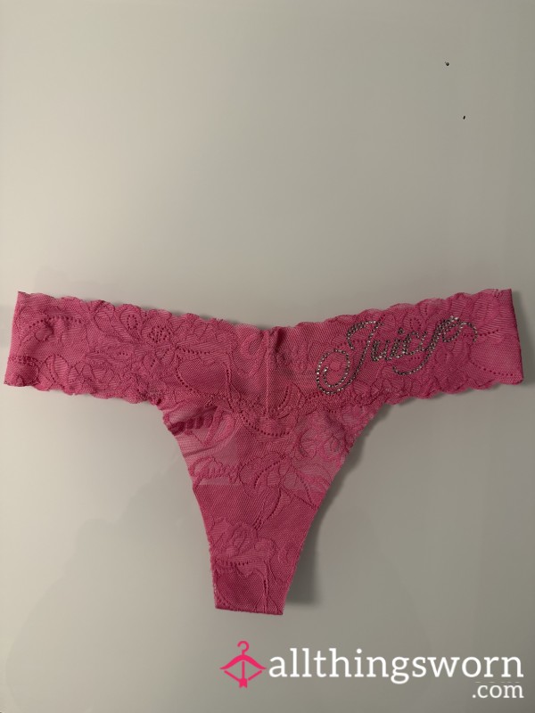 S**Y PINK LACE JUICY COUTURE THONG, 1 DAY WEAR, FREE SHIP & TRACKING IN U.S.