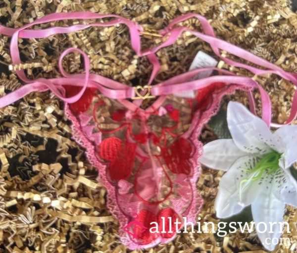 S**y Pink & Red Heart G String - Well Worn Horniness. Free UK Delivery