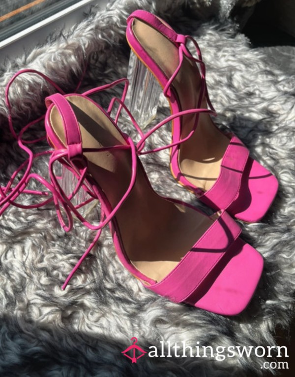 S**y Pink Stripper Heels