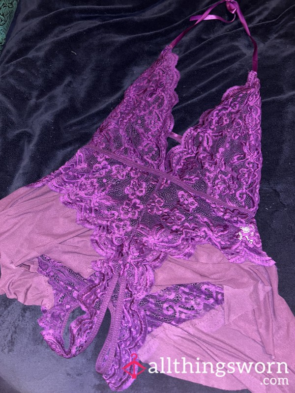😈 S**y Purple Lace Crotchless Onepiece 😈