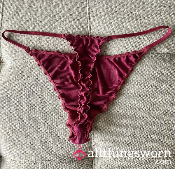 S**y Raspberry Ruffle Thong With Ribbed Fabric 😍with Free Shipping In Canada
