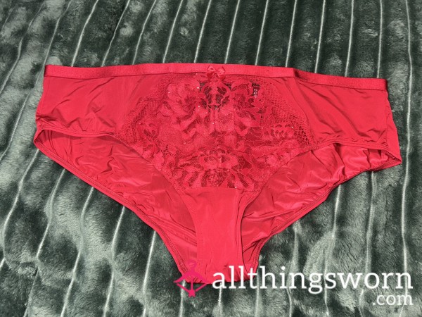 ~s**Y RED LACE FRONT SPARKLED SATIN CHEEKY PANTY~