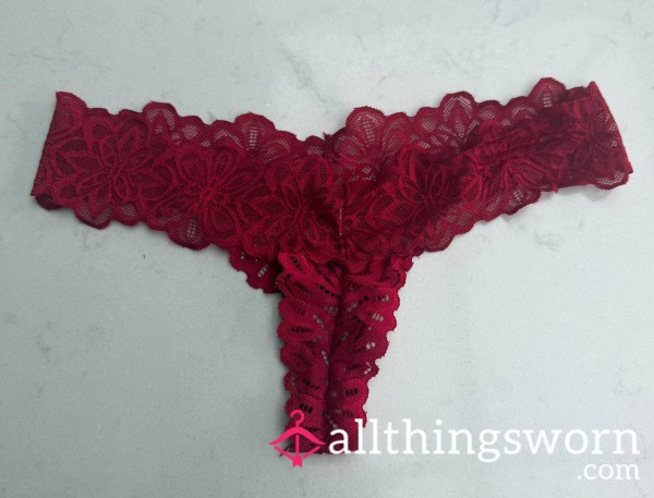S**y Red Lace Thong With 24hrs Of Creamy Pu**y Juice.