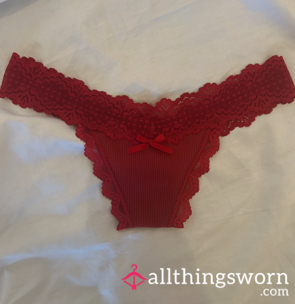 S**y Red Lace Trim And Cotton Thong
