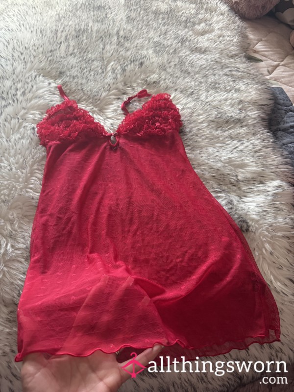 S**y Red See Through Baby Doll Night Dress Worn By A S**y Goddess