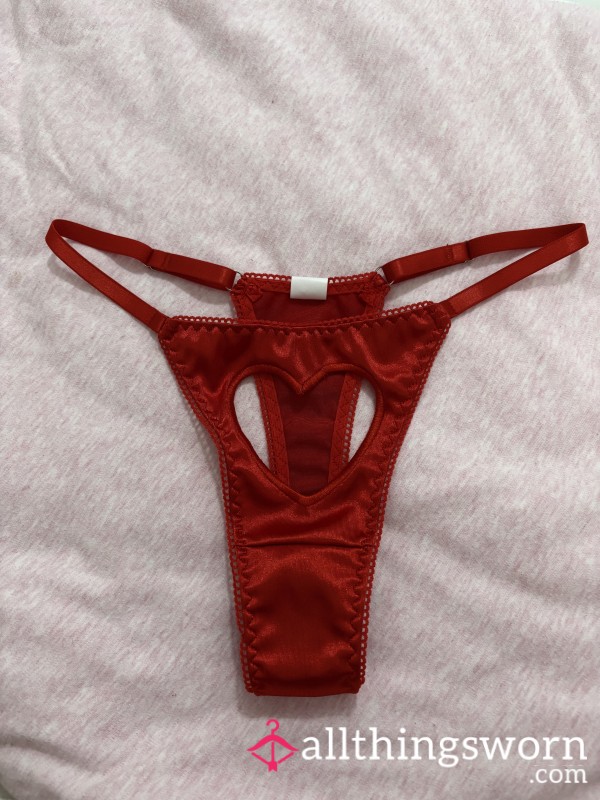 S**y Red Silky Heart Cut Out Design Thong