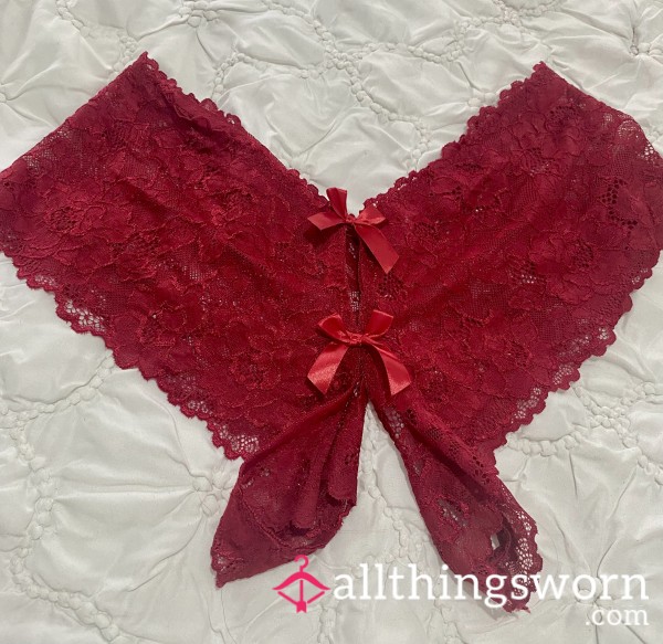 S**y Red Wine Crotchless Lace Panties💋