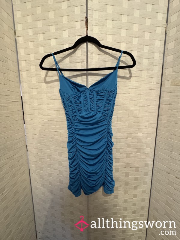 S**y Satin Blue Ruffle Mini Dress