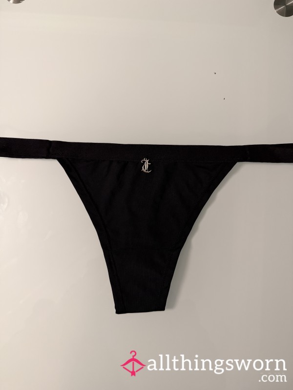 S**Y SILKY BLACK JUICY COUTURE THONG WITH SILVER ACCENT. COMES WITH 1 DAY WEAR, FREE SHIPPING & TRACKING IN U.S.