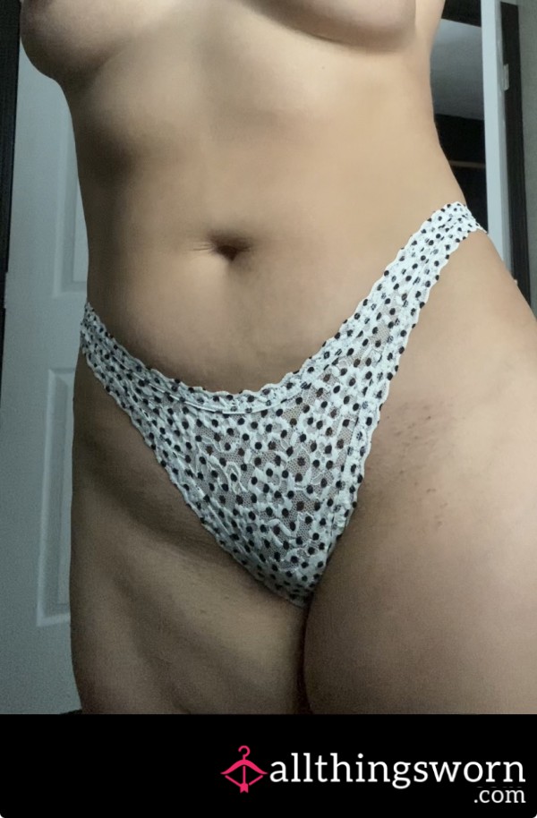 S**y & Skimpy Black & White Polka Dot Stretchy Lace Victoria Secret Thong- Cotton Gusset- Ready To Wear 3 Days!!