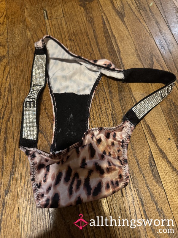 S**Y STAINED WORN LEOPARD GLITTERY VICTORIAS SECRET PANTIES