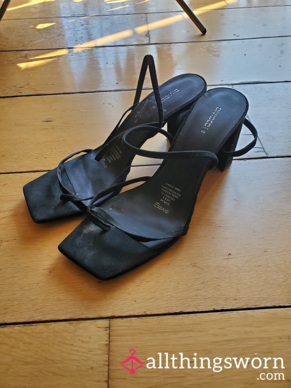 S**y Strappy Black Heels – Worn & Well-Loved