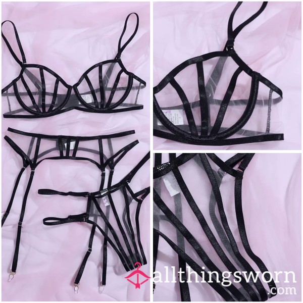S**y Three-piece Lingerie Set. Semi-sheer.