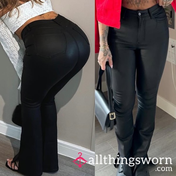 Tight, Fitted Black Pleather Jeans