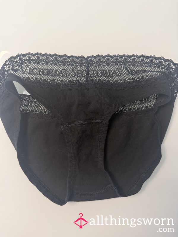 S**Y UNIQUE VICTORIA BLACK COTTON/LACE PANTIES SIZE SMALL. COMES WITH 1 DAY WEAR, FREE SHIPPING AND TRACKING