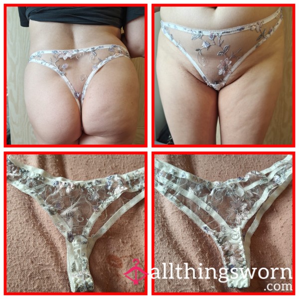 S**y White Flor*l Thong