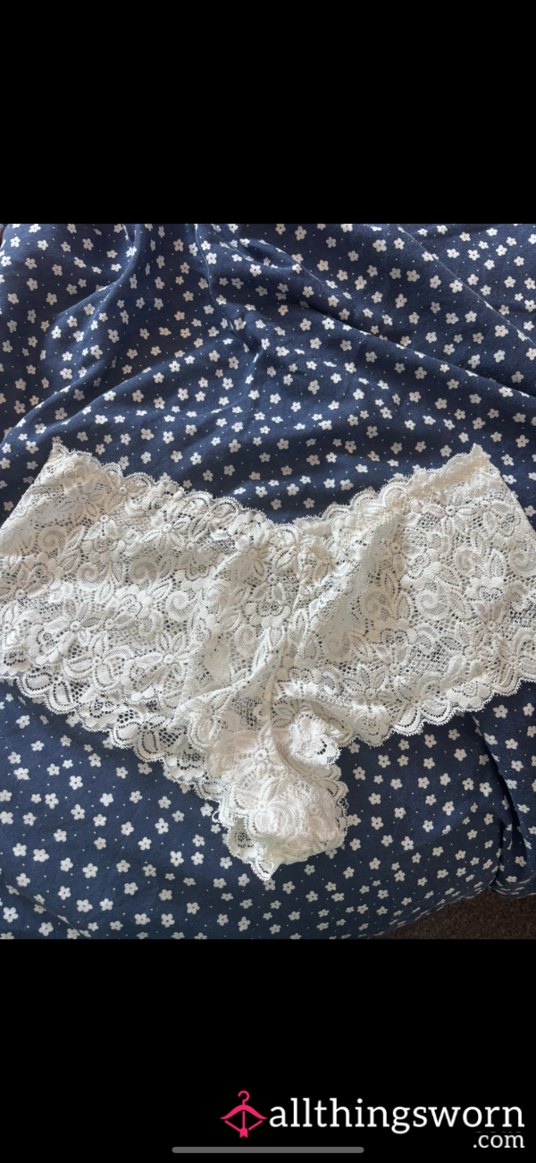 S**y White Lace Panties Extra Sweaty Just For You😉💦