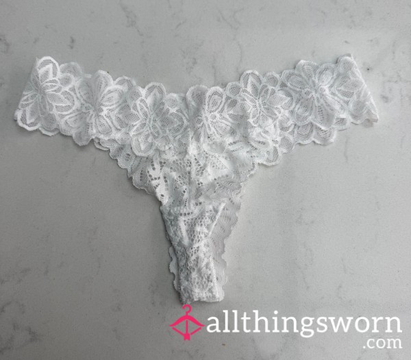 S**y White Lace Thong With 24hrs Of Creamy Pu**y Juice.