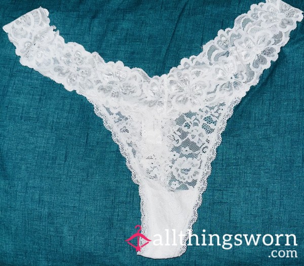 S**y White Lace Worn Thongs