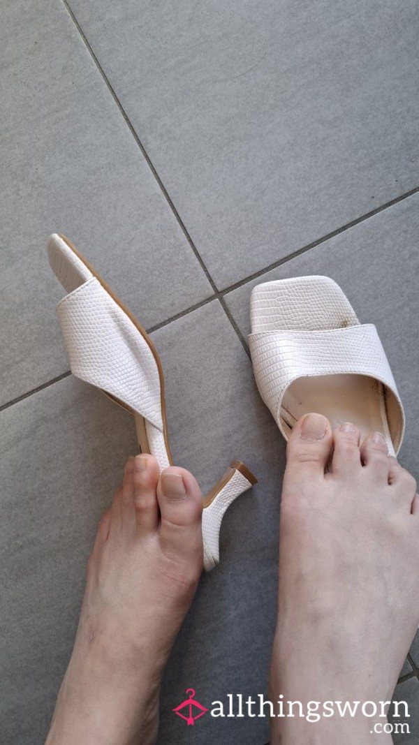 S**y White Leather Stiletto Heels – Well Worn, Size 37 – Full Day Wear