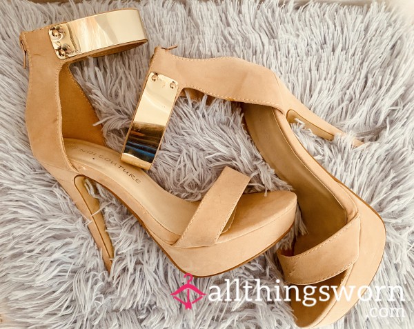 S**y & Worn Beige & Gold Heels