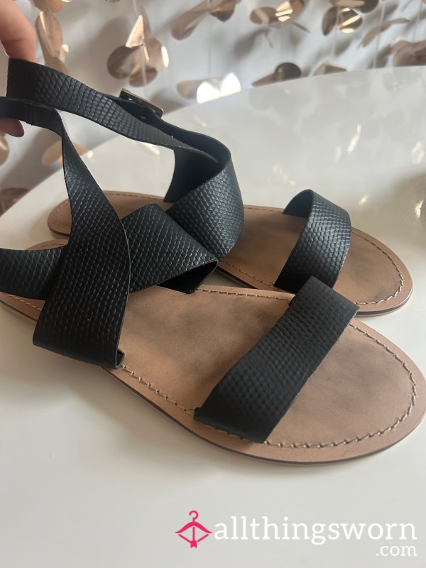 S**y Worn Black Strappy Sandals