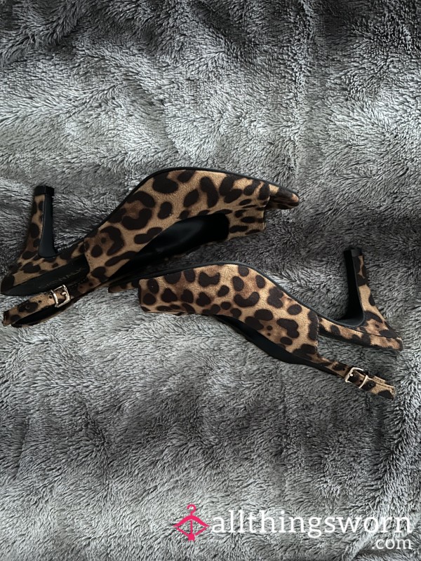 S**y Worn Leopard Print Sling Back Heels