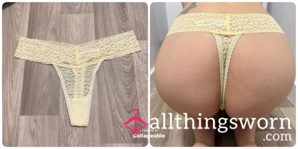 S**y Yellow Lace Thong, Cotton Gusset
