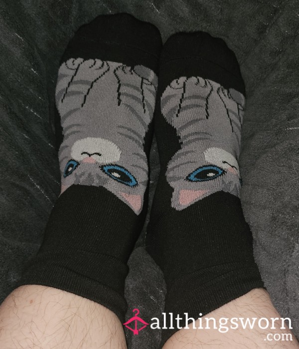 Black Yoga Socks With Kitty Workout Grippy Socks