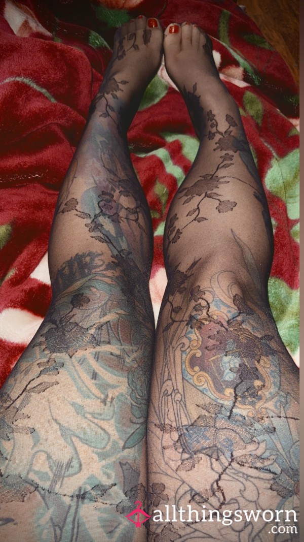 🖤 Sheer Black Flor*l Pantyhose 🖤