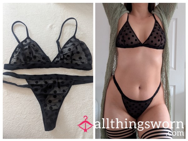 🖤 Sheer Black Polka Dot Set 🖤