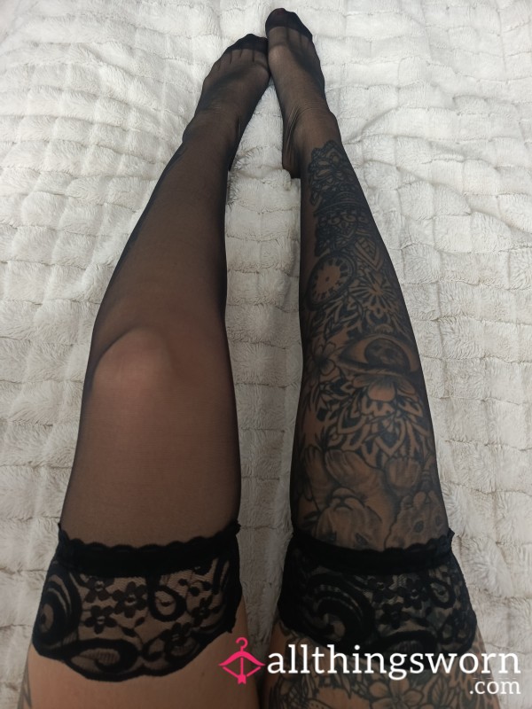 Sheer Black Stockings With Lace Top 🔥