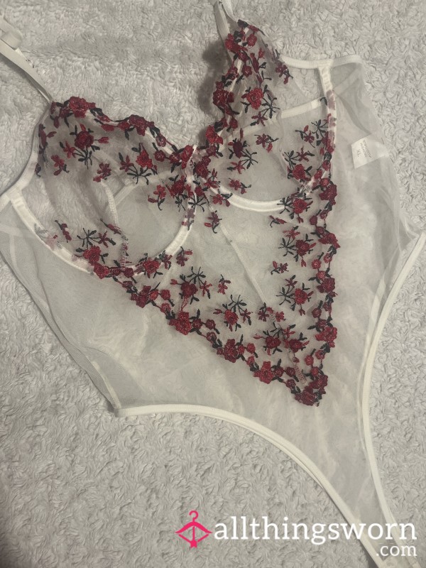 Sheer Bodysuit With Red Flowers🌹