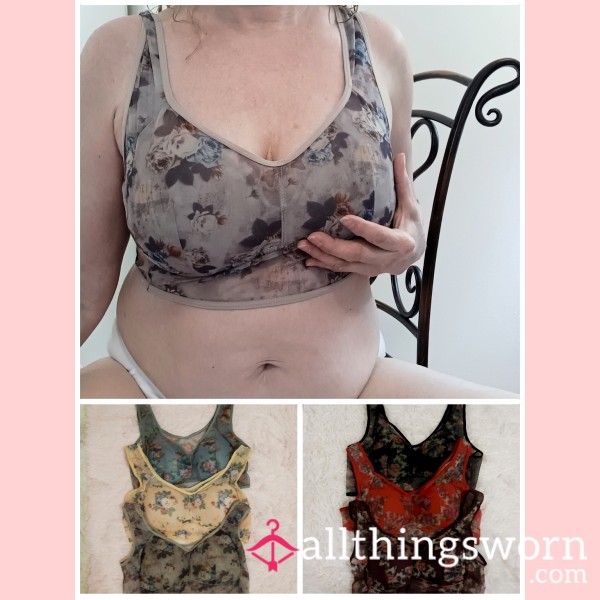 Sheer Flor*l Pullover Style Bras With Padded Cups. No Hooks To Get In The Way!