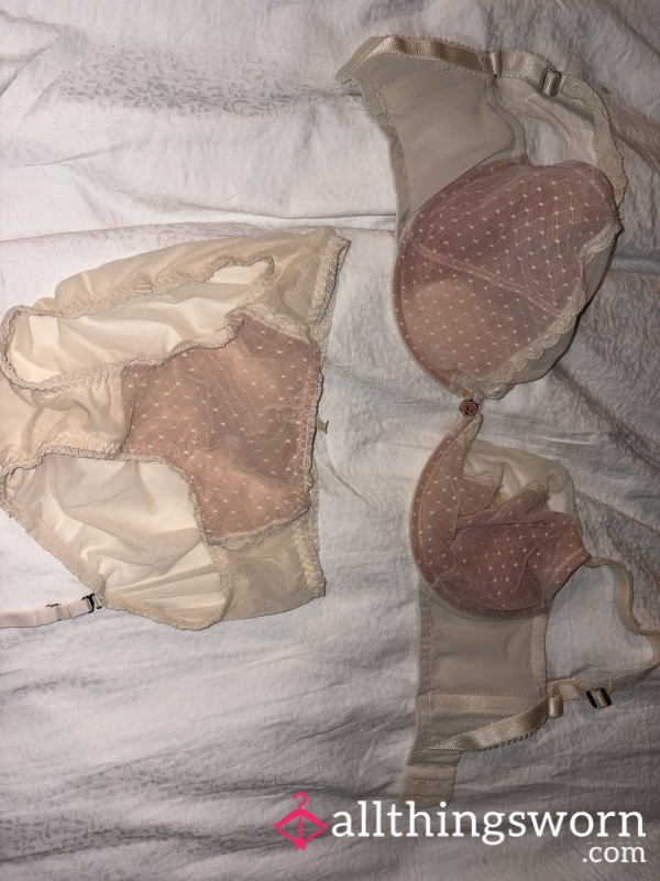Sheer Nude Polka-Dot Mesh 32FF Set – Whisper-Thin, Begging For Your Lips 💋🫧