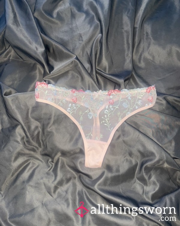 Sheer Pink Flowery Thong
