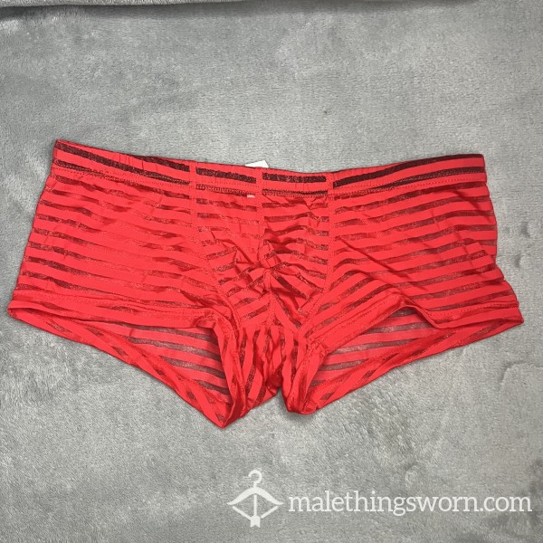 Sheer Red Striped Boxer Briefs