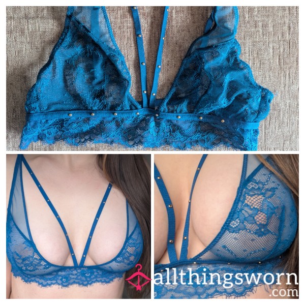 💠Sheer Teal Lace Bralette With Gold Stud Detail 💠