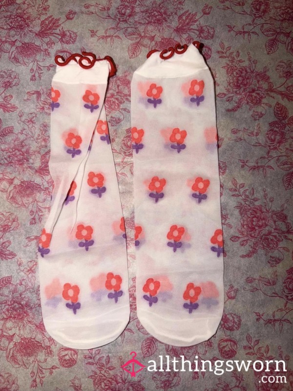 Sheer White Ankle Socks Are Soft, Delicate, And Covered In The Prettiest Little Flowers