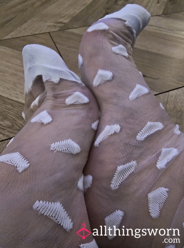 Sheer White Nylon Heart Socks – Worn Just For You | Custom Days + Extra Scent
