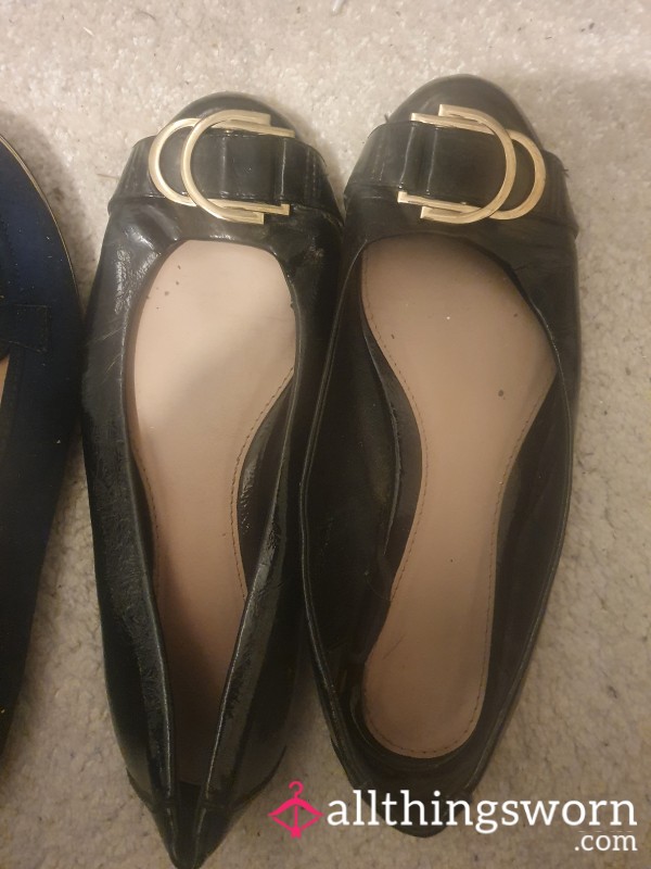 Shiny Black Very Old Dirty Flat Shoes