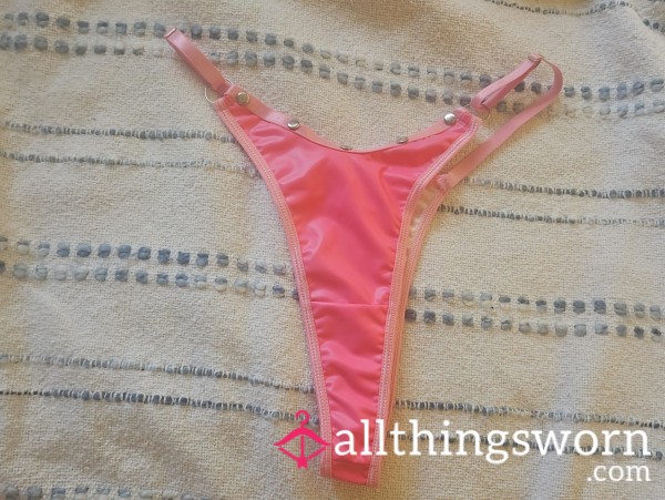 Shiny Pink Thong With Studs Large