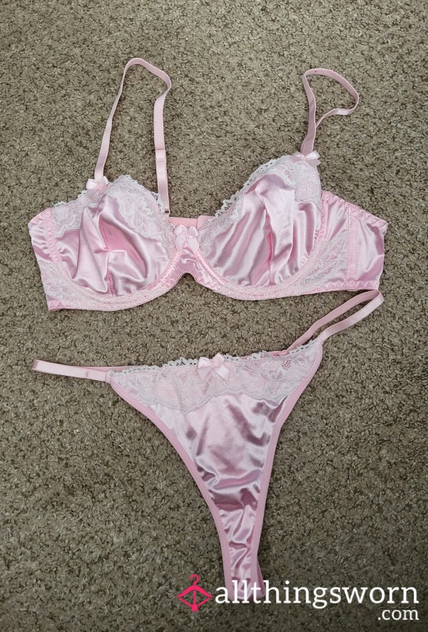 Shiny Pink With White Lace Set