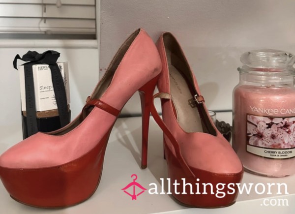💕 Shoe Size 6 Pink & Red Sky-High Platform Heels – Well Loved 💕