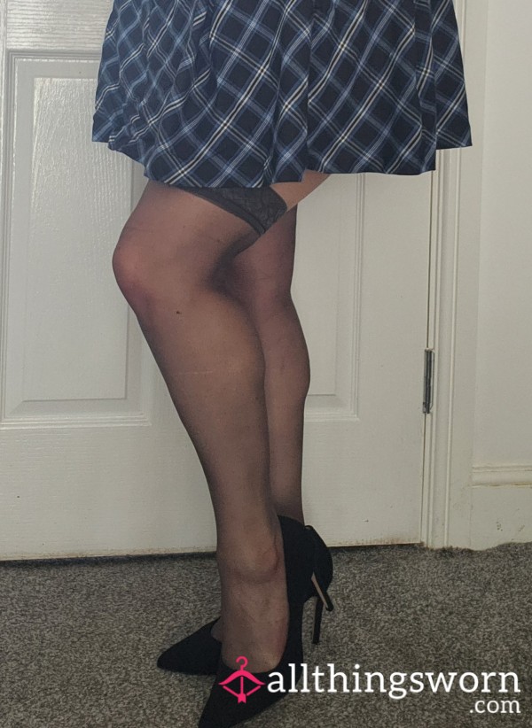Short Tartan Skirt, Heels And Stockings