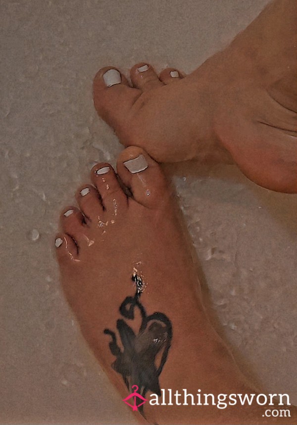 Shower Feet With White Polish