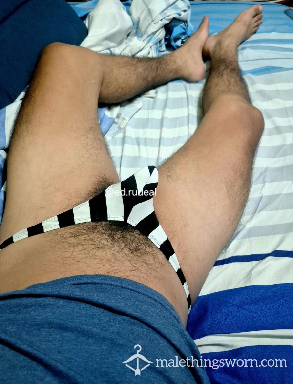 Showing My Sweaty Hairy C*ck In Black And White Underwear