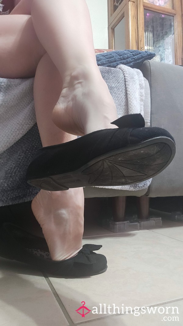 Showing Off My Filthy Black Flats And High Arches (5 Photos)