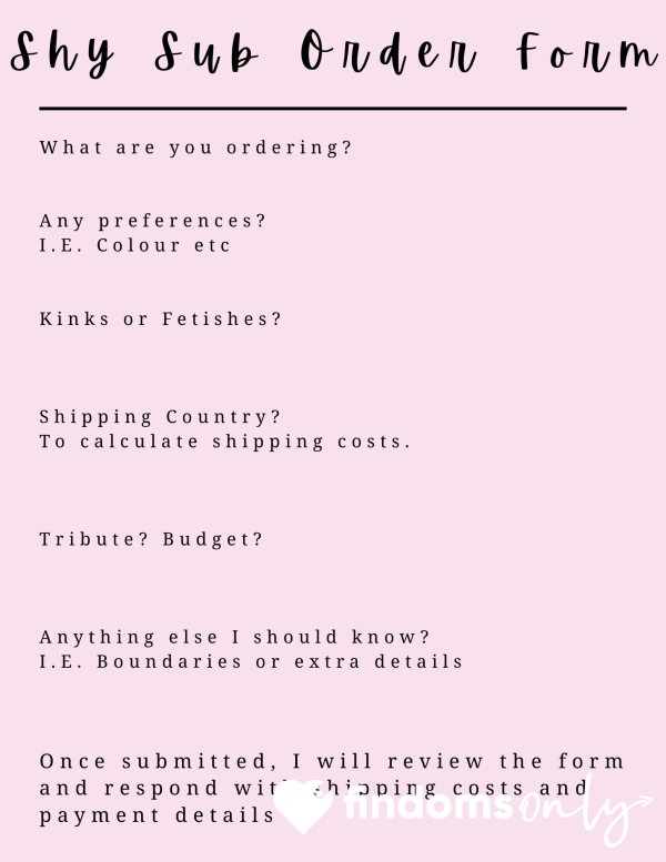 Shy Sub Order Form