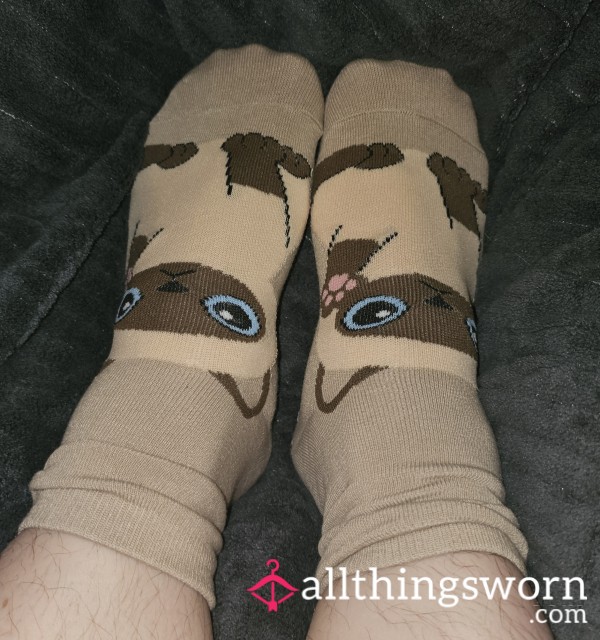 Brown Yoga Socks With Kitty Workout Grippy Socks